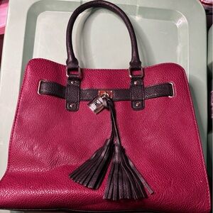 Chic Burgundy Tote with Black Tassels